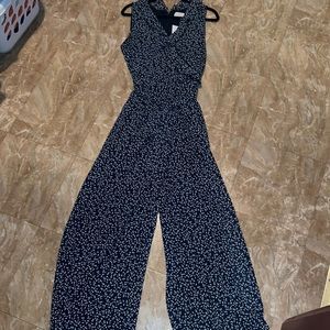 Loft Outlet Navy Jumpsuit with Ruffles